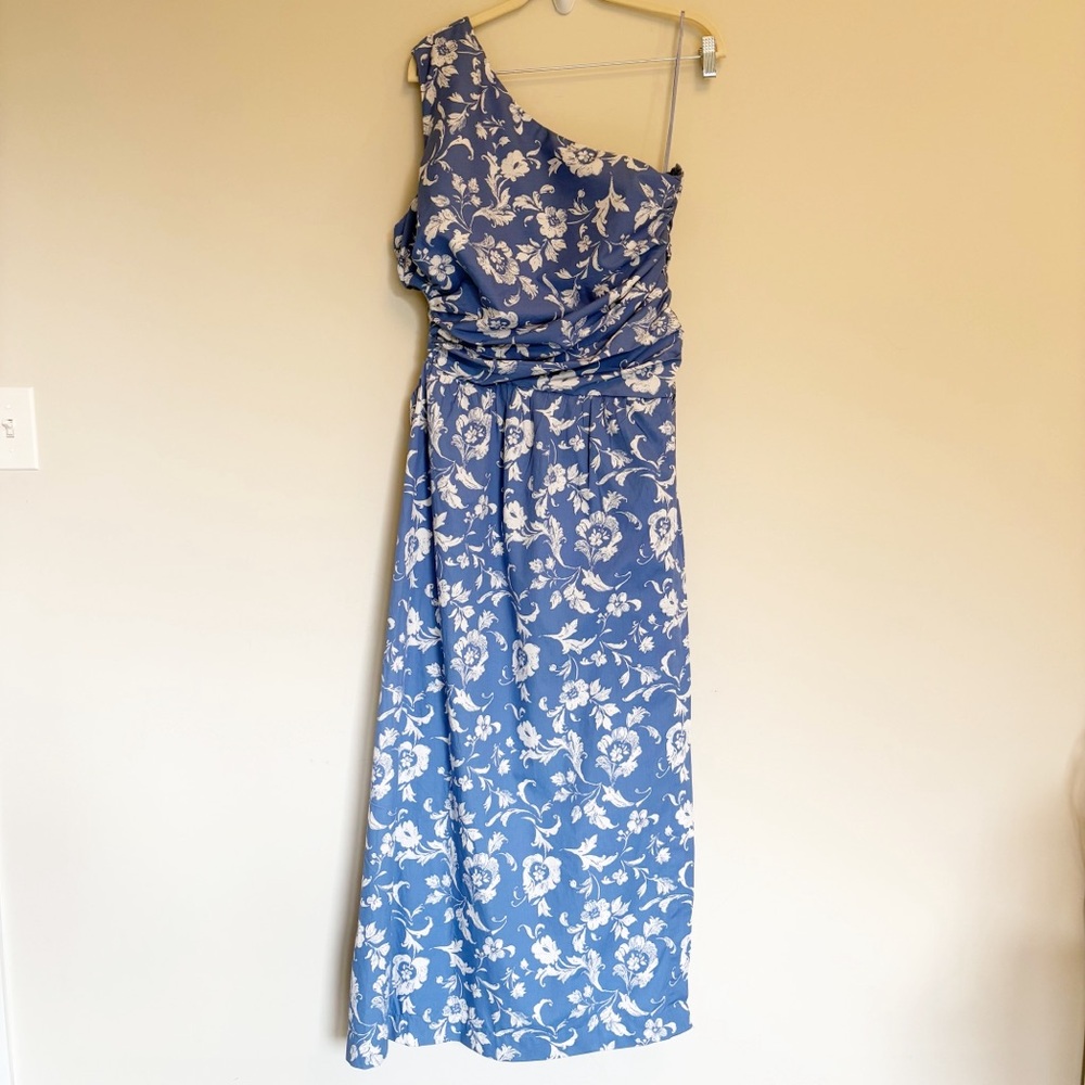 NWOT Abercrombie & Fitch Floral One-Shoulder Blue Maxi Dress size Large Petite - Picture 11 of 11